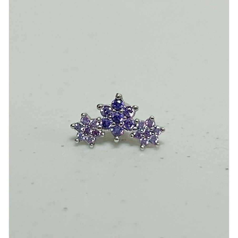 Silver Amethyst Crystal Gem Flower Trio Helix Tragus Ear Earring Body Jewelry